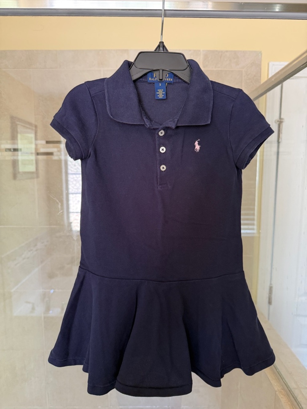 Ralph Lauren Navy Polo Dress with Pink Logo- Size 3